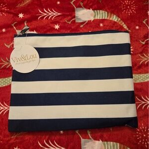Navy and White Striped Cosmetic Bag